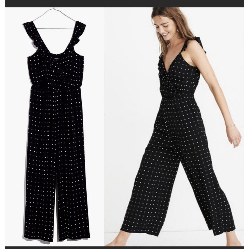 MADEWELL Plus Size Womens Ruffle Front Wrap Black Polka Dot Jumpsuit Sz 20